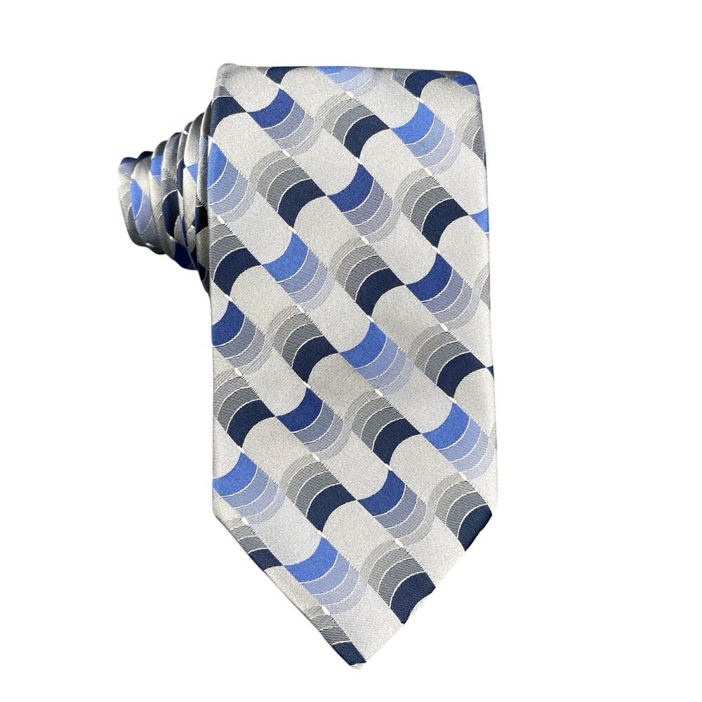 Van Heusen Men's Necktie 100% Silk Designer 3.5"x 58" Blue Gray Geometric Tie
